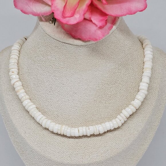 Real White Puka Shell Necklace Surfer Choker 17" Surf Boho - Picture 2 of 12